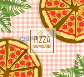 创意餐桌上的2盘披萨矢量素材